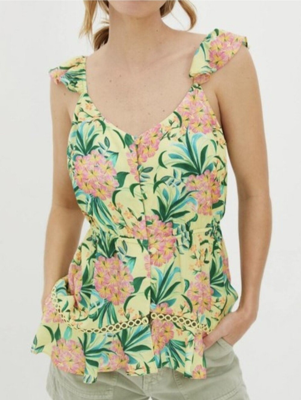 Farm Rio Ruffled Floral Tank XS - Picture 2 of 5